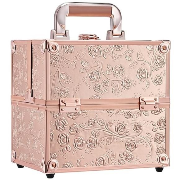 Makeup Train Case Cosmetic Box Portable Makeup Case Organizer 4Trays Travel Case - Picture 7 of 7